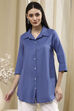 Dusk Blue Cotton Blend Solid Straight Shirt Style Kurti image number 0