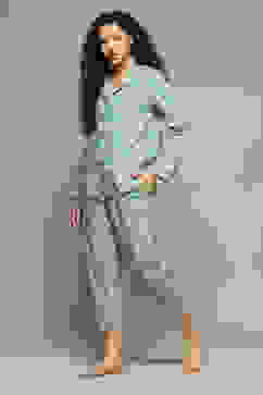 Mint Cotton Printed 2 Piece Sleepwear Set image number 3