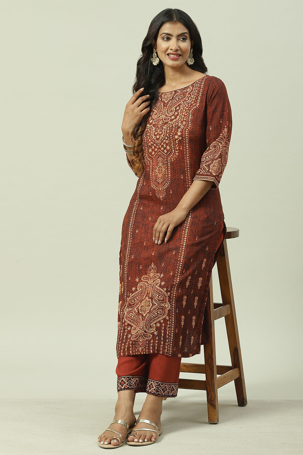 Blue Rayon Straight Printed Kurta image number 5