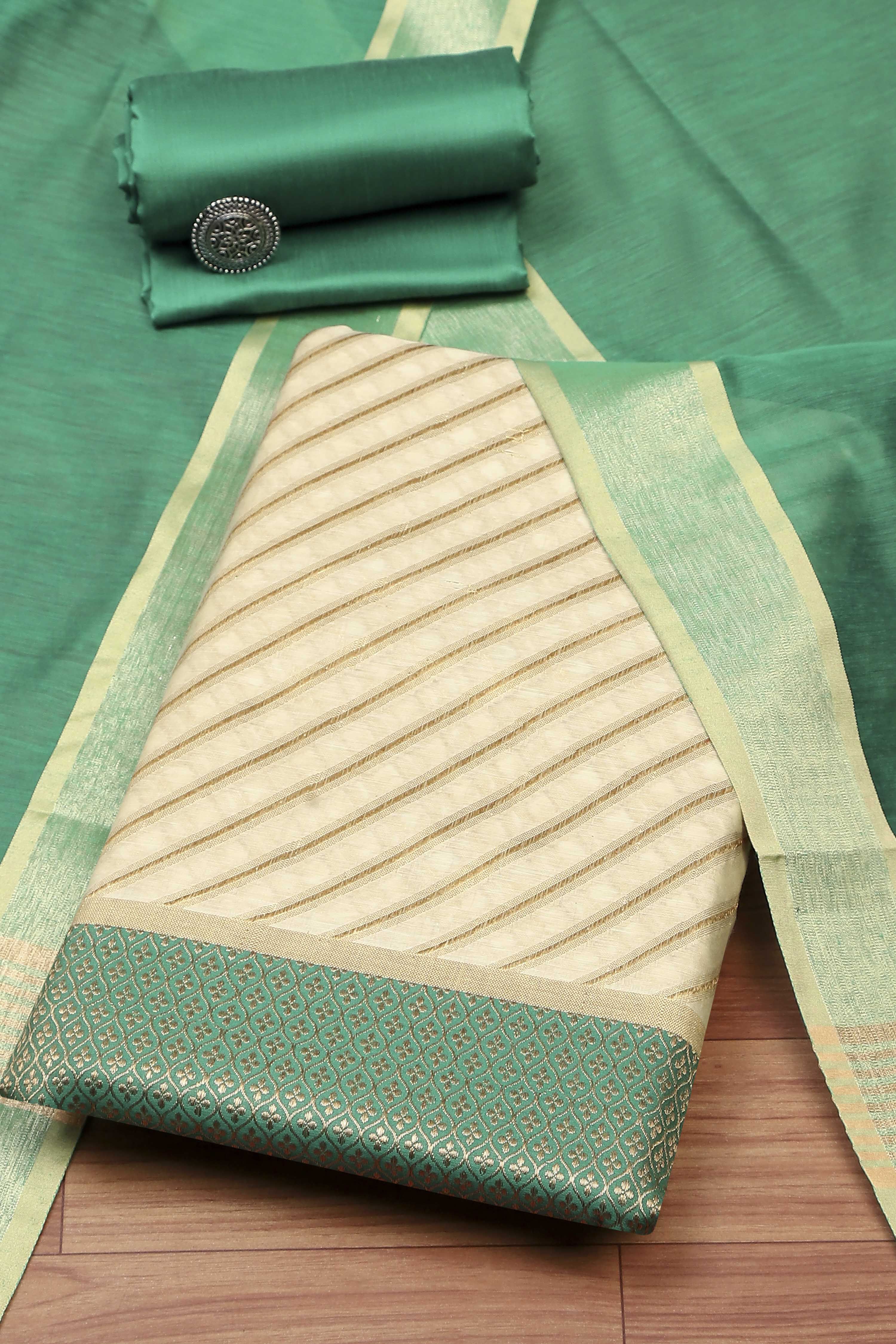 Fir Green Cotton Printed Embroidered Unstitched Suit Set image number 0