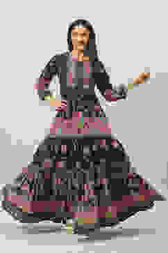 Black Cotton Flared Fusion Printed Dress image number 0
