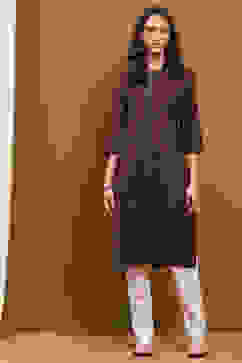 Brown Cotton Blend Solid Regular Fit Straight Kurta image number 5