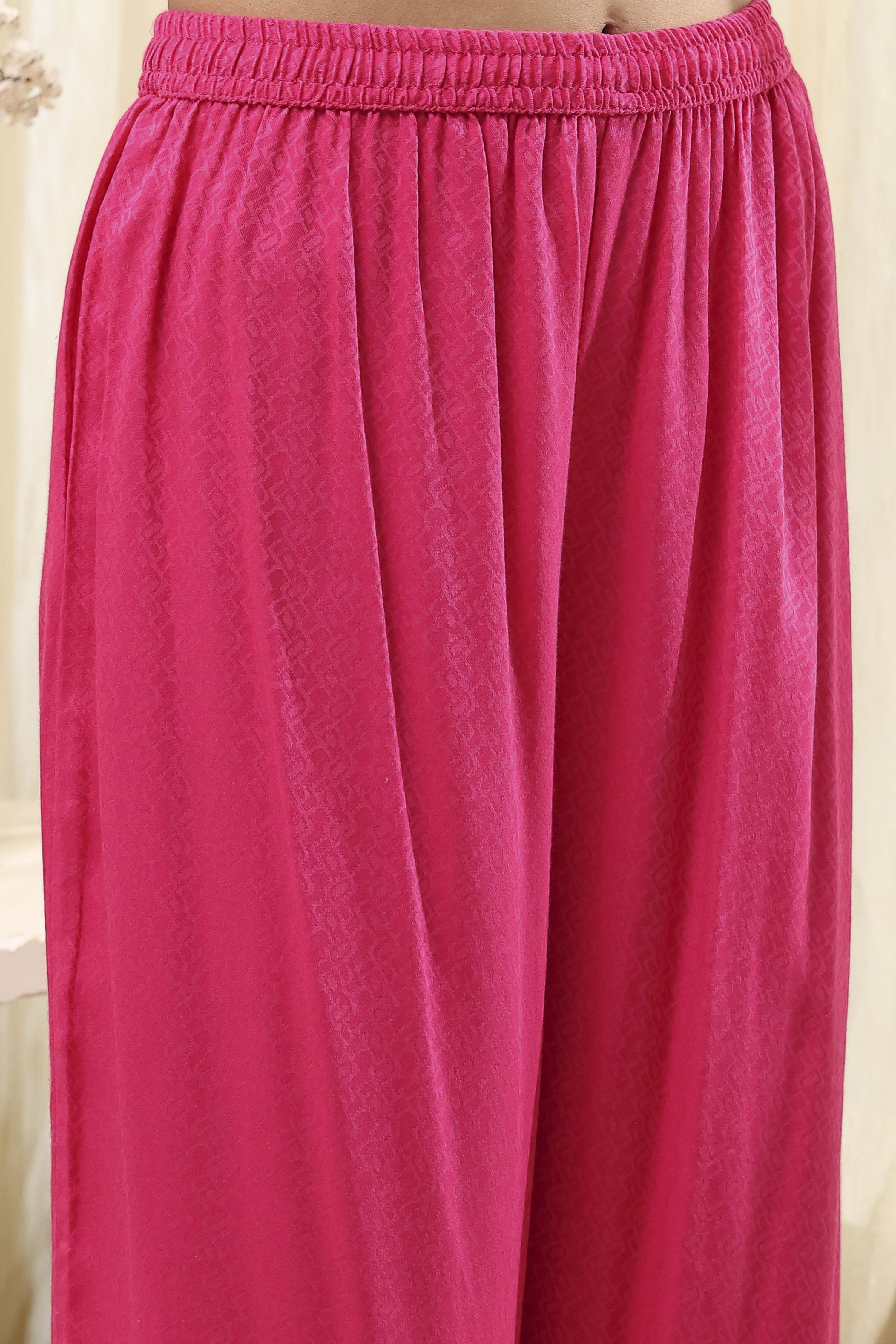 Fuchsia Cotton Silk Straight Suit Set image number 2