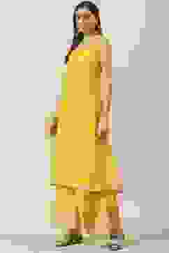 Pink & Yellow Printed Layered Kurta Palazzo Suit Set image number 1