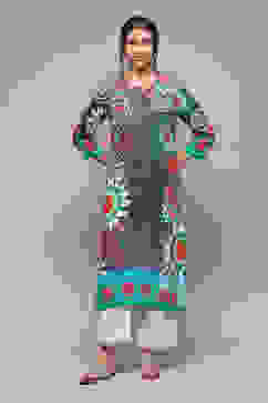 Chalky Teal LIVA Straight Printed Kurta image number 5