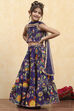 Purple Cotton Printed Tiered Lehenga Set image number 3