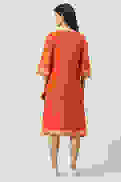 Red Cotton A-Line Printed Kurta Dress image number 4