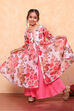 White and Pink Floral Printed Flared Festive Suit Set image number 0