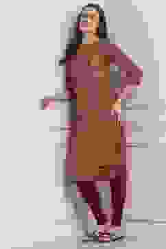 Beige Viscose Rayon Straight Kurta Pants Set image number 0