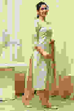 Beige Chanderi Jamdani Unstitched Suit Set image number 7