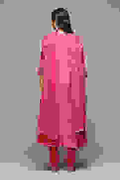 Coral Cotton Blend Layered Kurta Churidar Suit Set image number 5