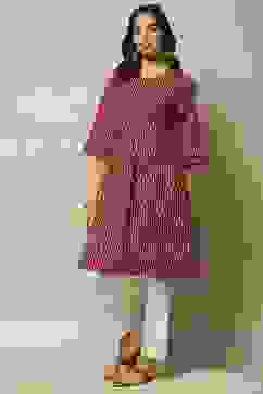 Maroon Cotton IKAT Straight Yarndyed Kurta image number 2