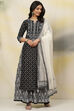 Black Straight Art Silk Kurta Sharara Suit Set