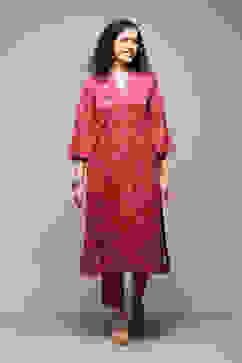 Hot Pink Spandex Blend Straight Printed 2 Piece Set image number 6