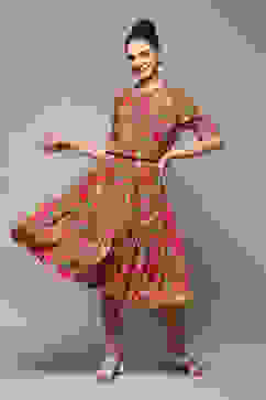 Deep Fuchsia Rayon Straight Printed Dress image number 0