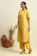 Yellow Jacquard Floral Yarn-Dyed Straight Kurta Set image number 2