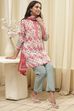 Off White Art Silk Straight Kurta Pant Suit Set image number 0