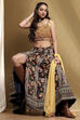 Mustard Yellow and Navy Blue Embroidered Lehenga Set image number 3