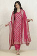 Pink Cotton Printed Embroidered Unstitched Suit Set image number 1