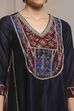 Blue Silk Chanderi Printed Embroidered A-Line Kurta Set image number 1