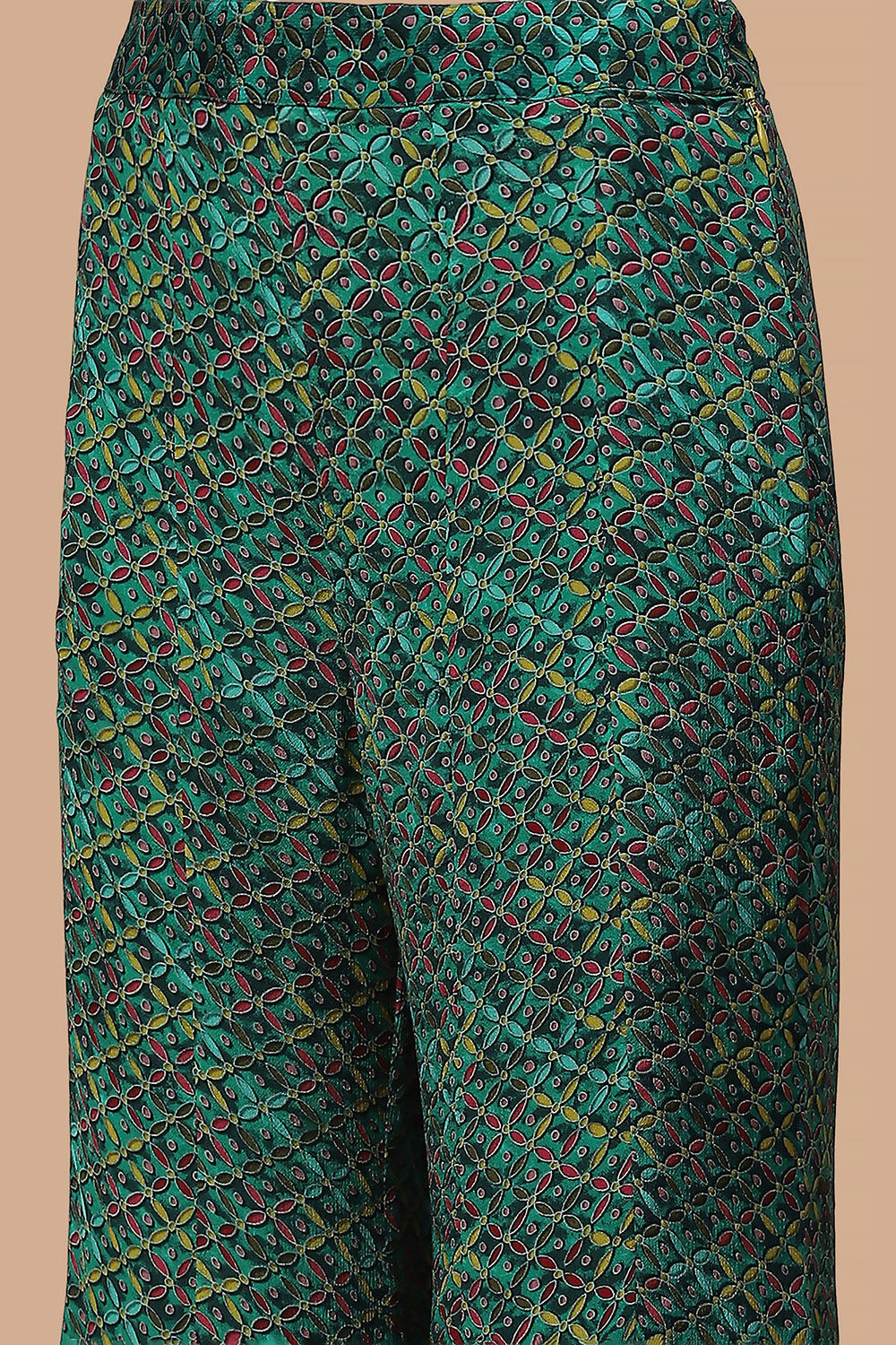 Green Viscose Chinon Printed Straight Suit Set image number 4