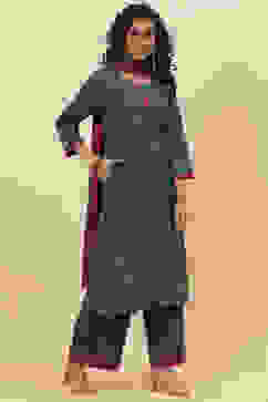 Blue Cotton Straight Kurta Palazzo Suit Set image number 6