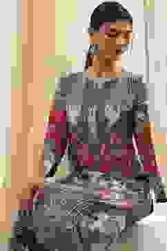 Red and Blue Printed Straight Kurta image number 1