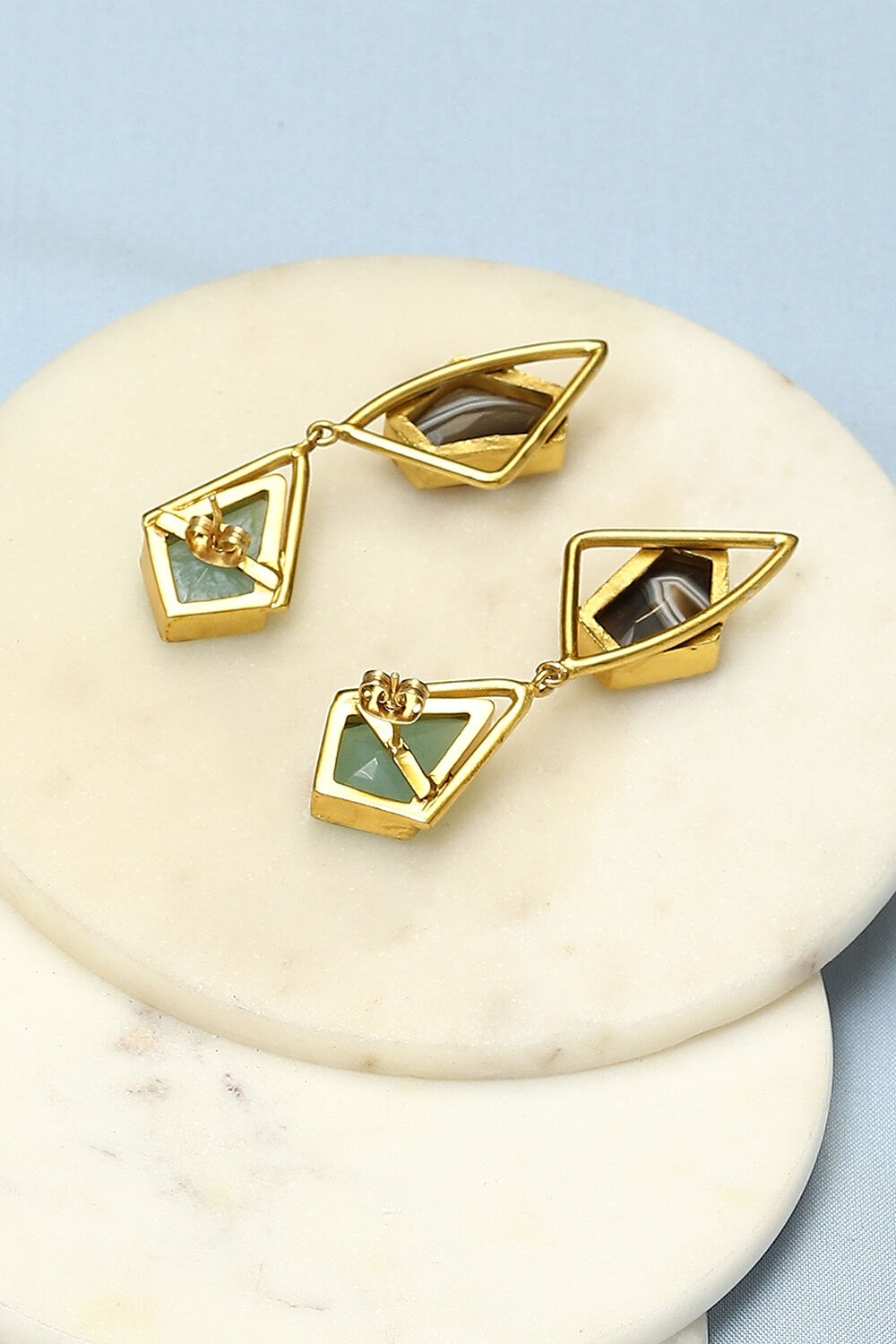 Mint Green Black Brass Earrings image number 2