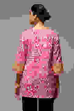 Red Cotton Blend Printed Kurti image number 3