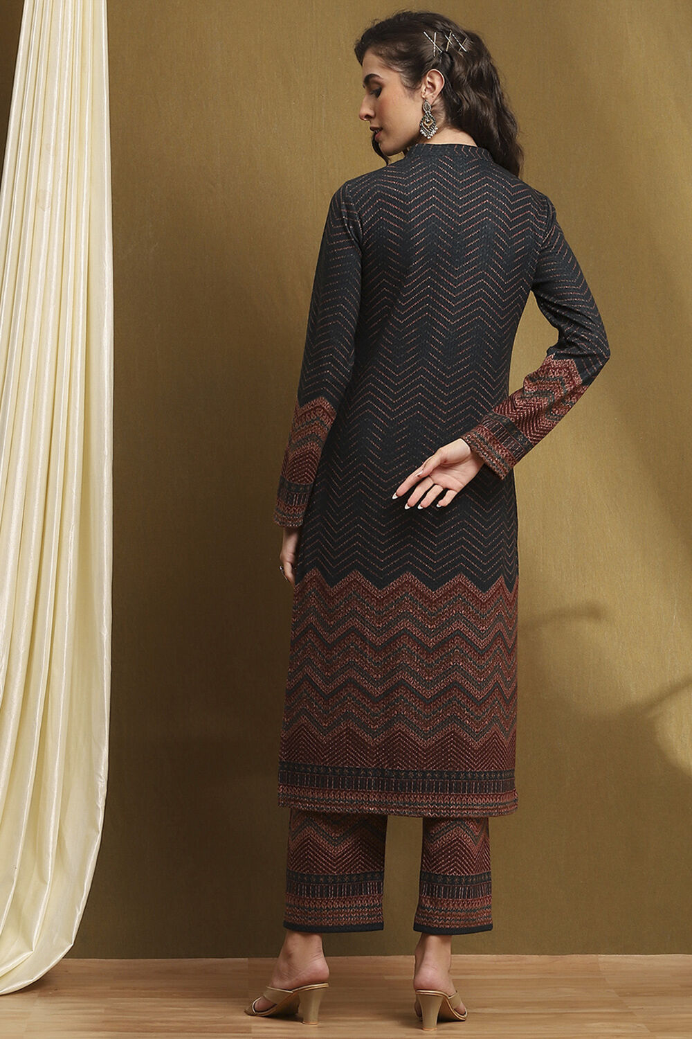 Teal Polyester Straight Suit Set image number 4