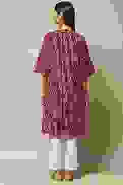 Maroon Cotton IKAT Straight Yarndyed Kurta image number 4