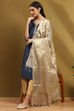 Chalk Grey Poly Silk Floral Yarn-Dyed Dupatta image number 0