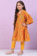 Ochre Art Silk Flared Printed Kurta Set image number 1