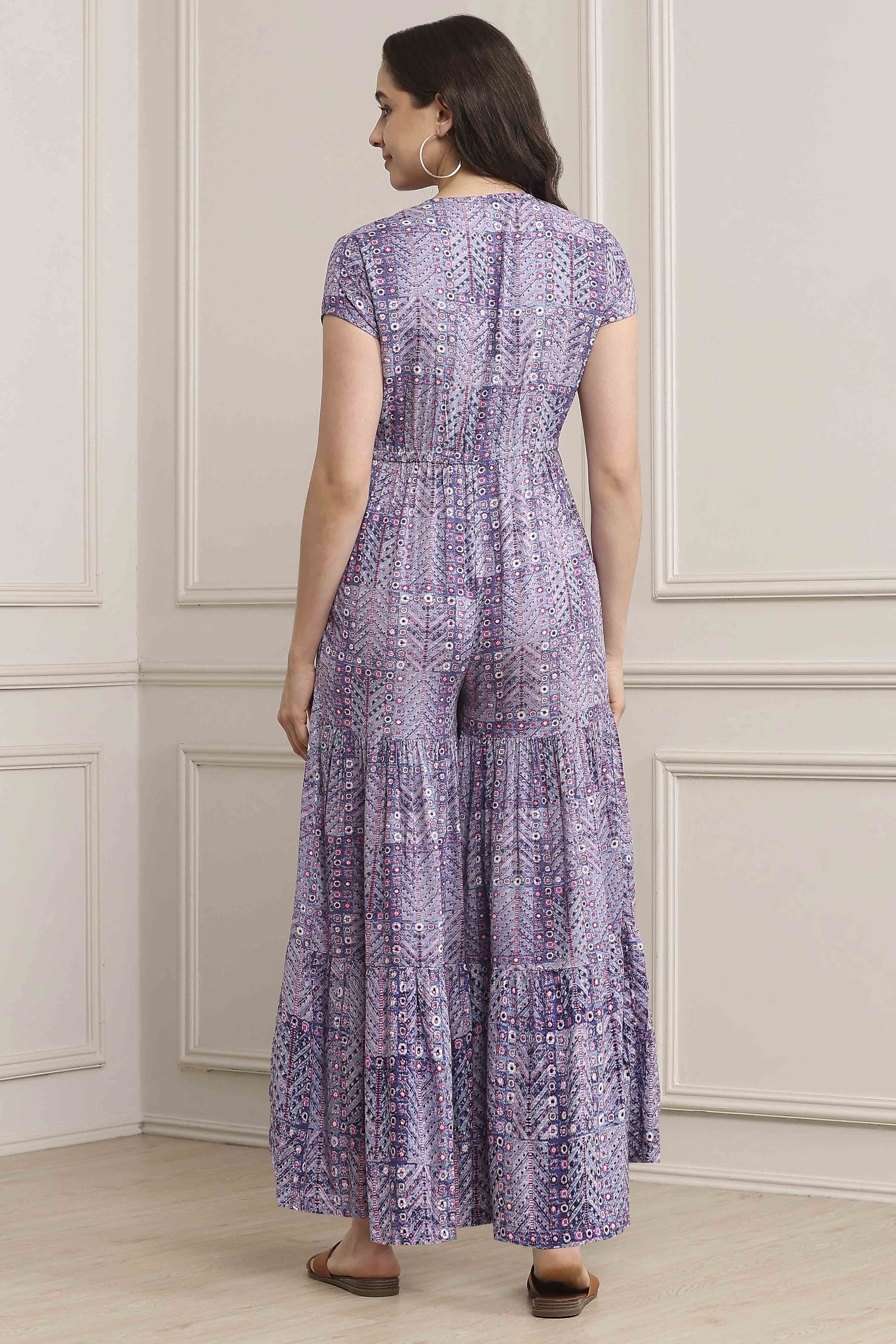 Purple LIVA Printed Jumpsuit image number 3