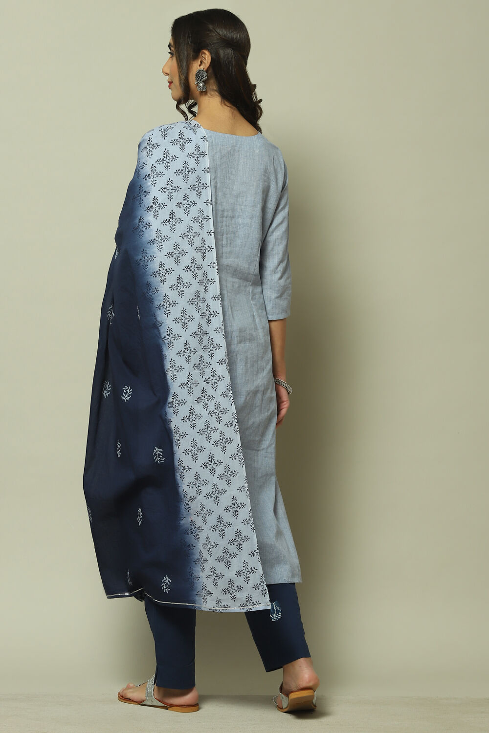 Light Blue Cotton Printed Unstitched Suit Set image number 4