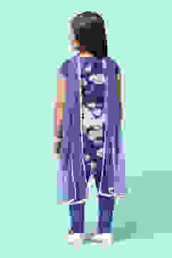 Blue Polyester Straight Printed Kurta Churidar Suit Set image number 5