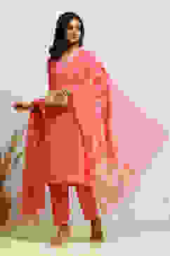 Light Pink Solid Festive Straight Suit Set image number 0