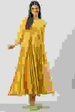 Mustard Art Silk Flared with Cape Dress image number 7