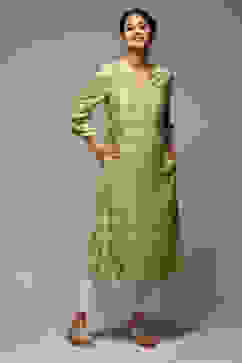 Green Rayon Straight Printed Kurta image number 0