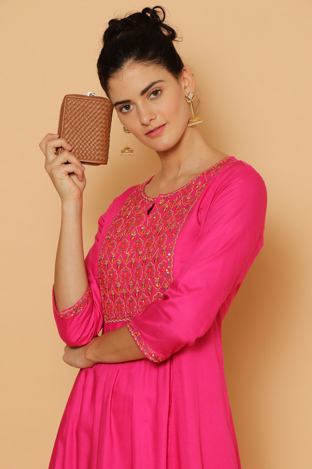 Pink Rayon Kalidar Kurta Slim Pant Suit Set image number 6