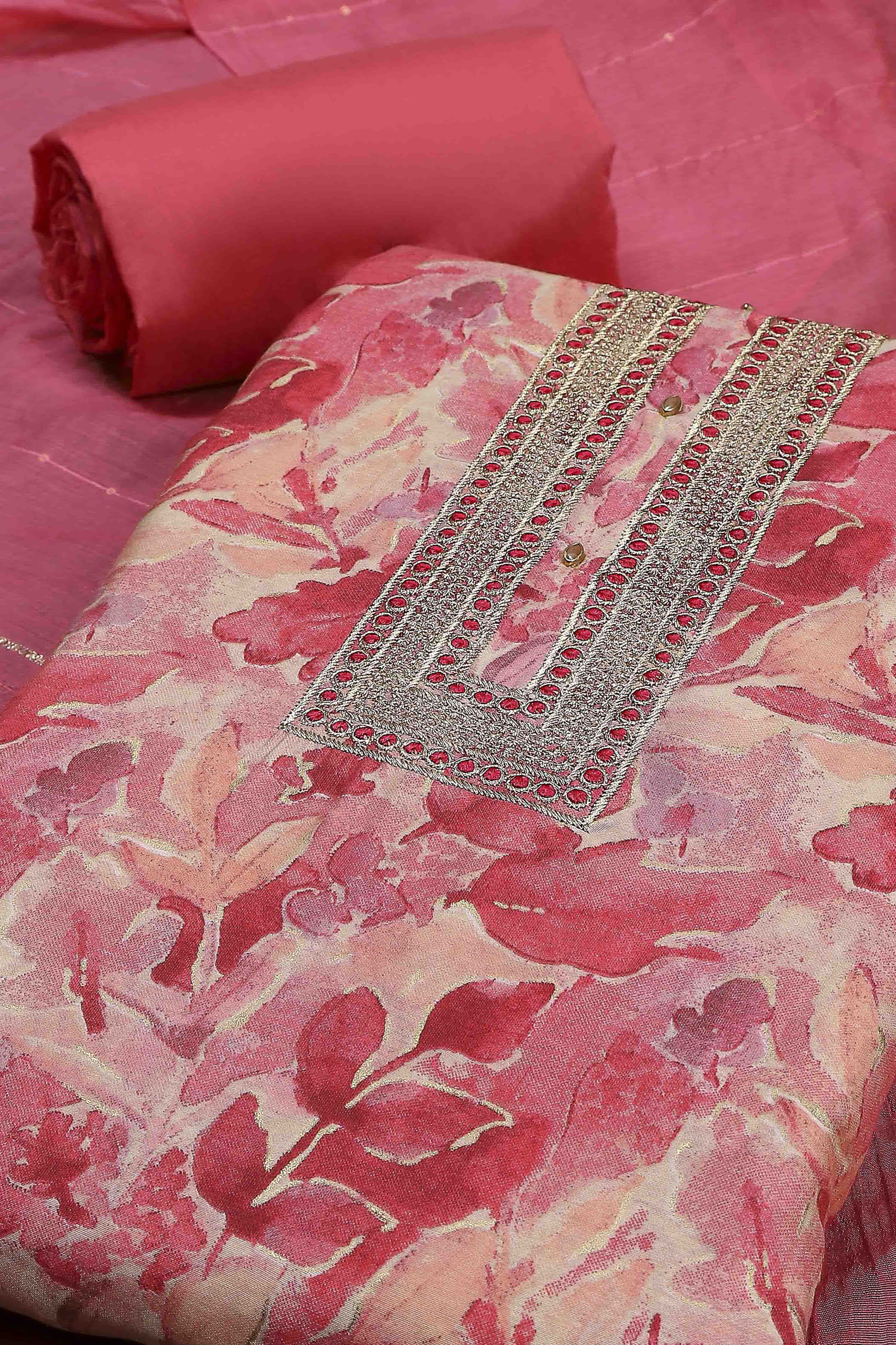 Old-Rose Modal Rajasthani Print Unstitched Suit Set image number 1