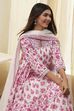 Off-White and Pink Cotton Floral Tiered Suit Set image number 7