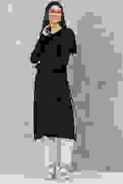 Black Acrylic Straight Scarf Set Yarndyed Kurta image number 6