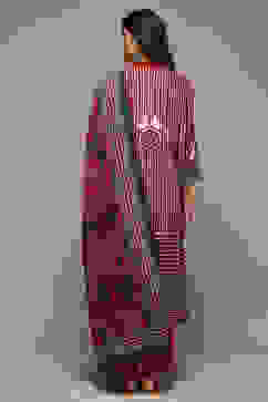 Red & Indigo Rayon Straight Kurta Palazzo Suit Set image number 4