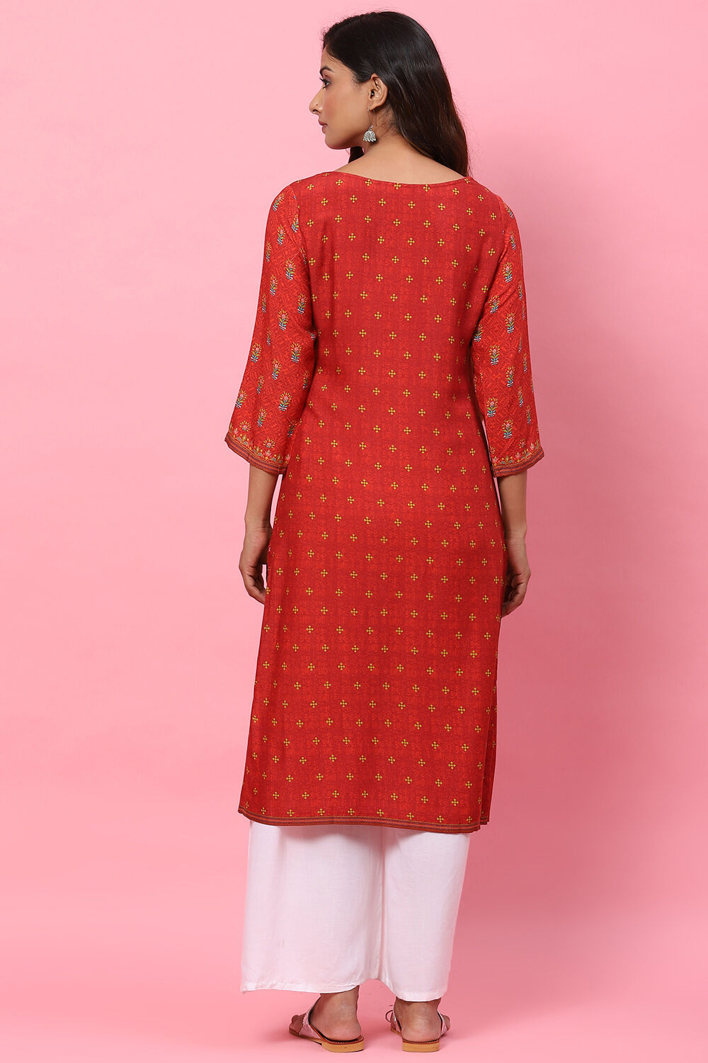 Red Straight Rayon Kurta image number 4