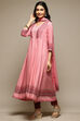 Pink Rayon Anarkali Kurta Churidar Suit Set image number 3