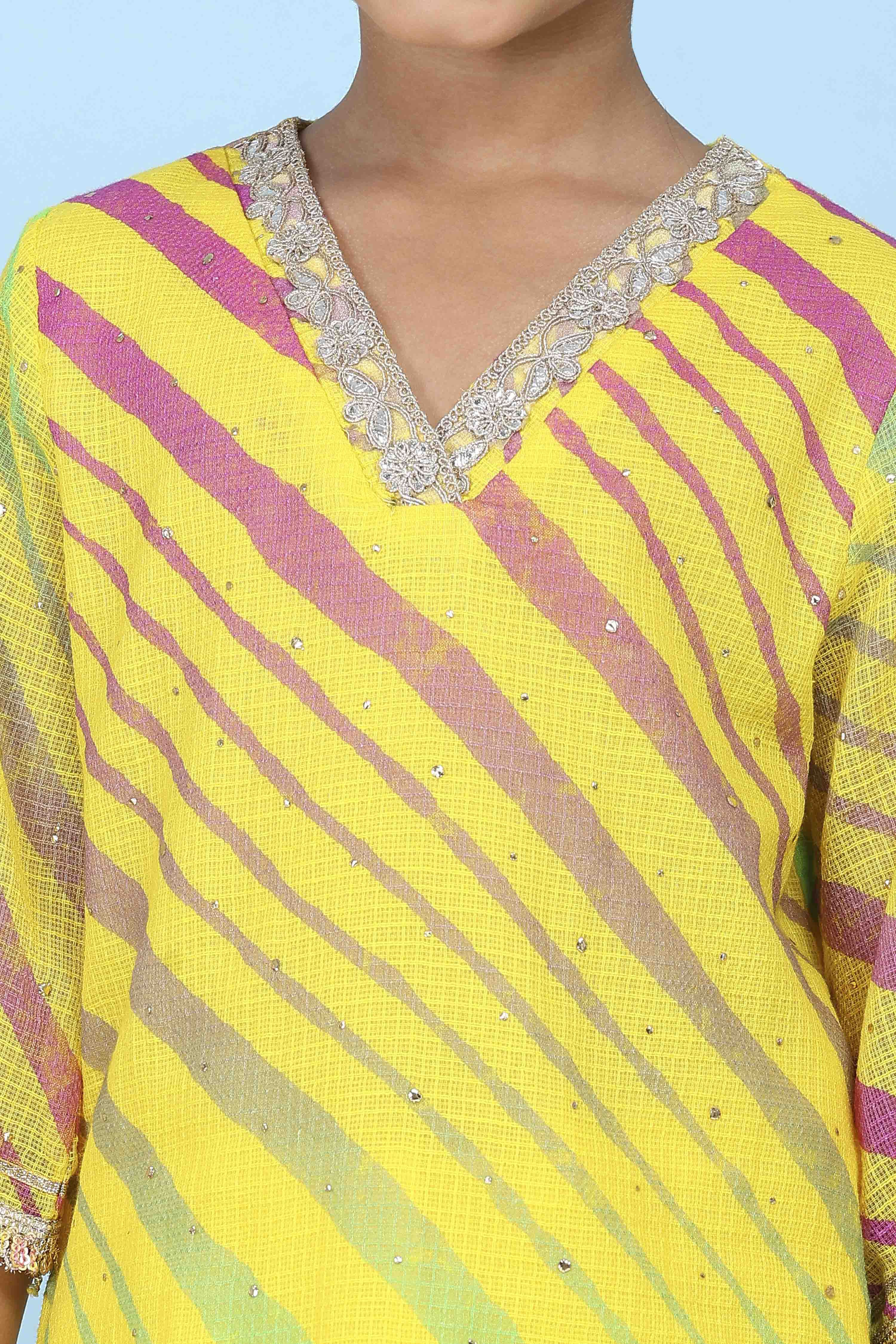 Yellow Cotton Striped Straight Suit Set image number 1