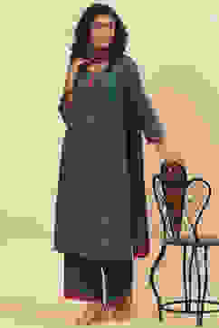 Blue Cotton Straight Kurta Palazzo Suit Set image number 7