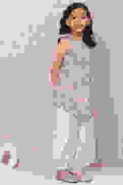 Powder Blue Cotton Printed Dhoti Pants Set image number 5