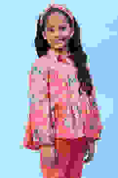 Coral Cotton Flared Printed Top image number 3